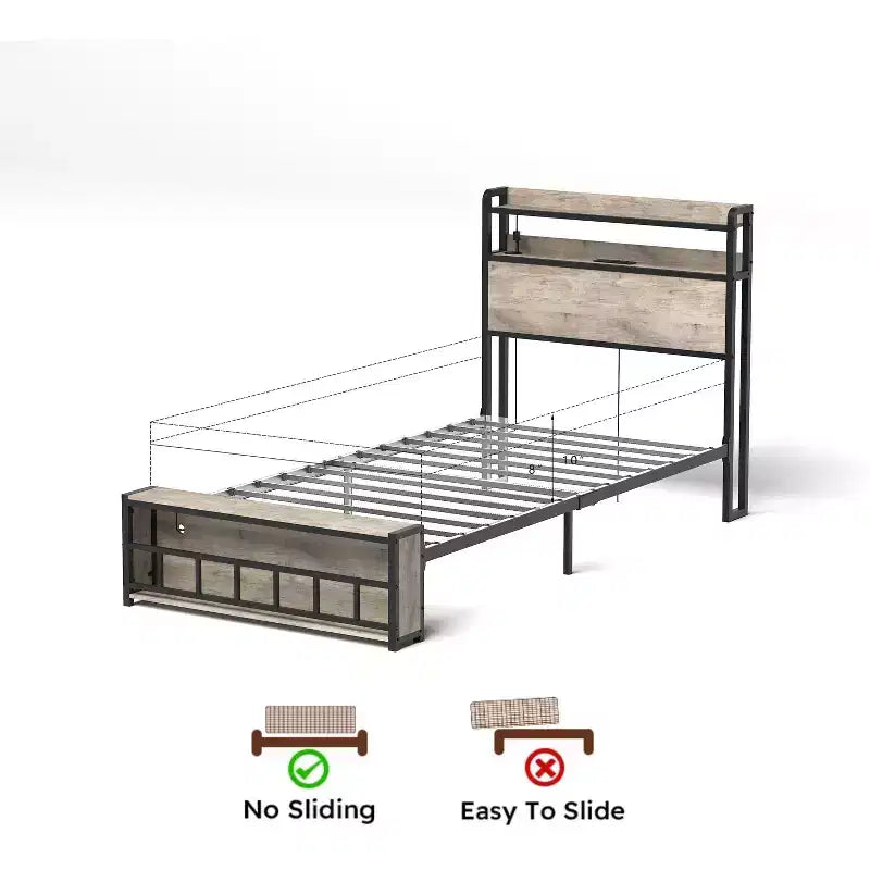 Lit plateforme double en bois Okak avec compartiment de rangement et tête de lit, cadre de lit moderne pour chambre à coucher, chambre d'enfant