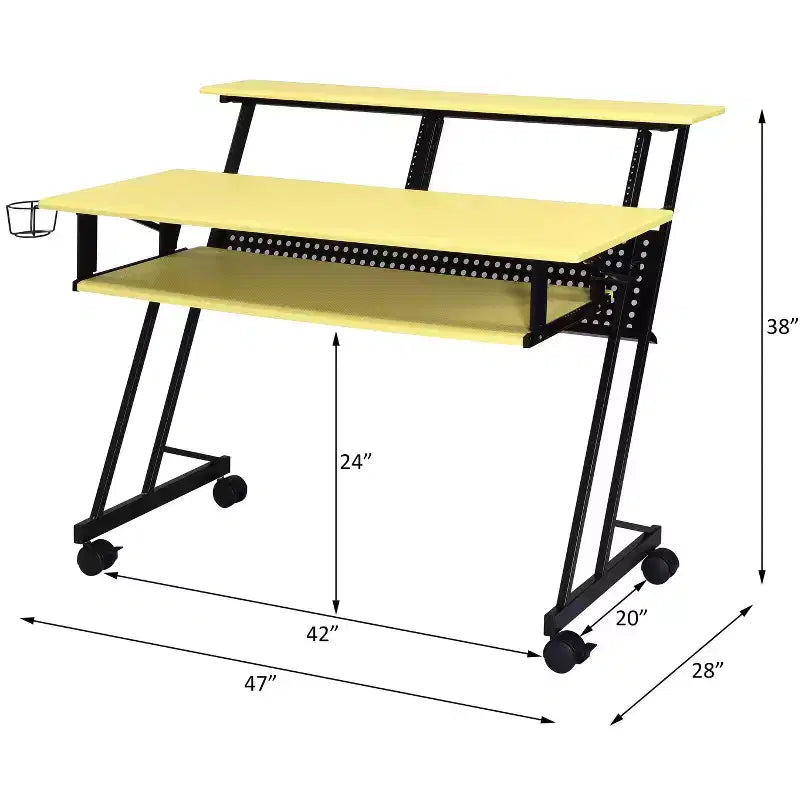 Okak 47IN Bureau d'ordinateur avec roulettes, bureau debout avec porte-gobelet et étagères de rangement, bureau pour salon, salle de classe, bureau