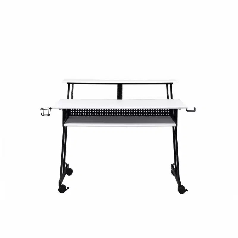 Okak 47IN Bureau d'ordinateur avec roulettes, bureau debout avec porte-gobelet et étagères de rangement, bureau pour salon, salle de classe, bureau