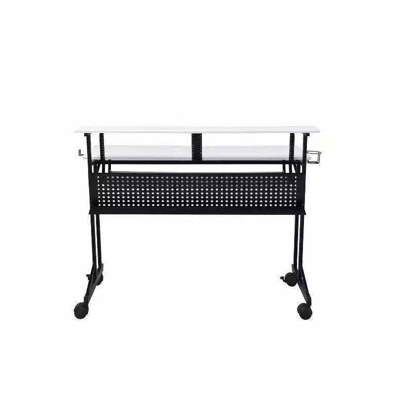 Okak 47IN Bureau d'ordinateur avec roulettes, bureau debout avec porte-gobelet et étagères de rangement, bureau pour salon, salle de classe, bureau