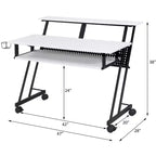 Okak 47IN Bureau d'ordinateur avec roulettes, bureau debout avec porte-gobelet et étagères de rangement, bureau pour salon, salle de classe, bureau