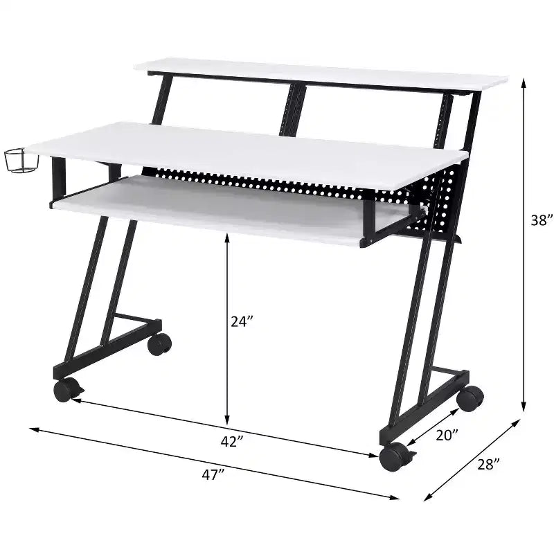 Okak 47IN Bureau d'ordinateur avec roulettes, bureau debout avec porte-gobelet et étagères de rangement, bureau pour salon, salle de classe, bureau