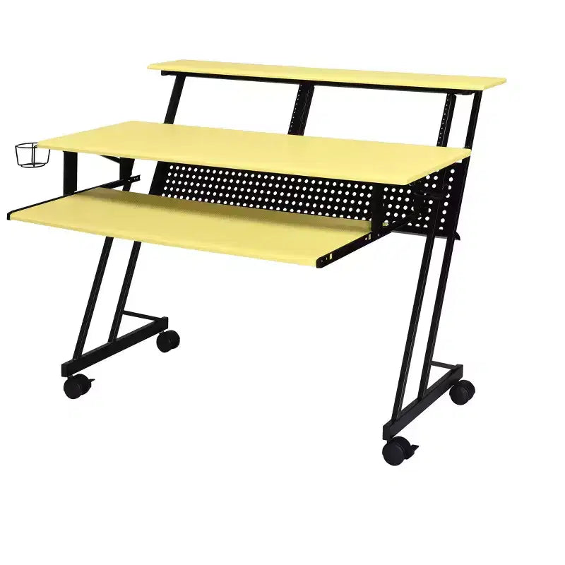 Okak 47IN Bureau d'ordinateur avec roulettes, bureau debout avec porte-gobelet et étagères de rangement, bureau pour salon, salle de classe, bureau