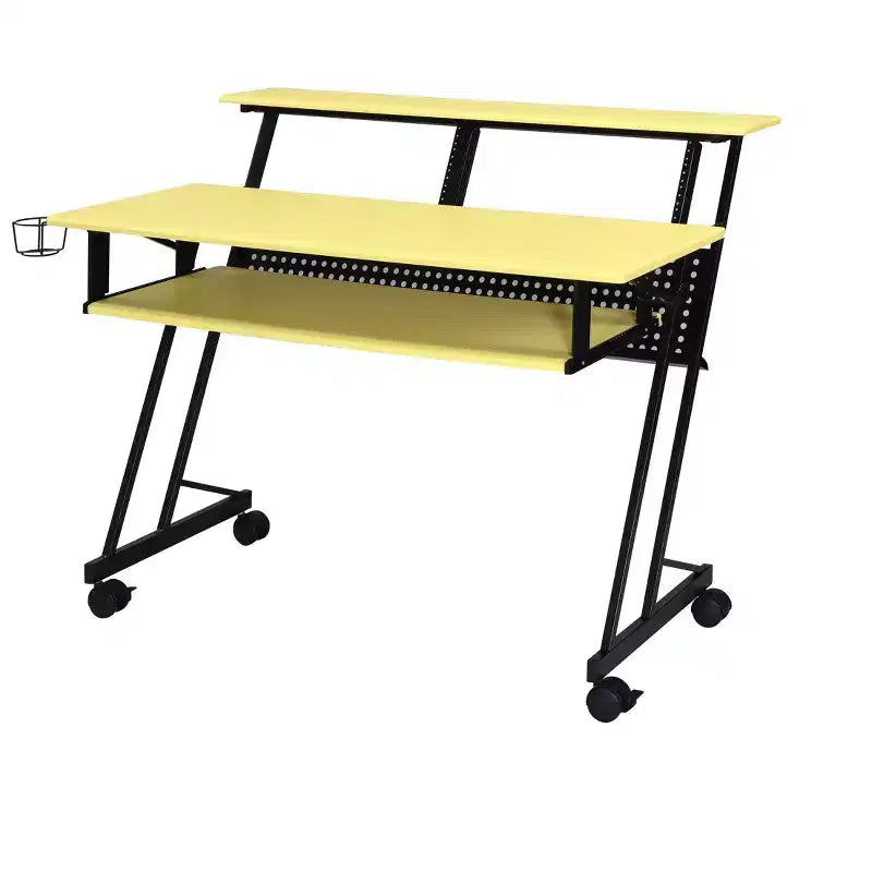 Okak 47IN Bureau d'ordinateur avec roulettes, bureau debout avec porte-gobelet et étagères de rangement, bureau pour salon, salle de classe, bureau
