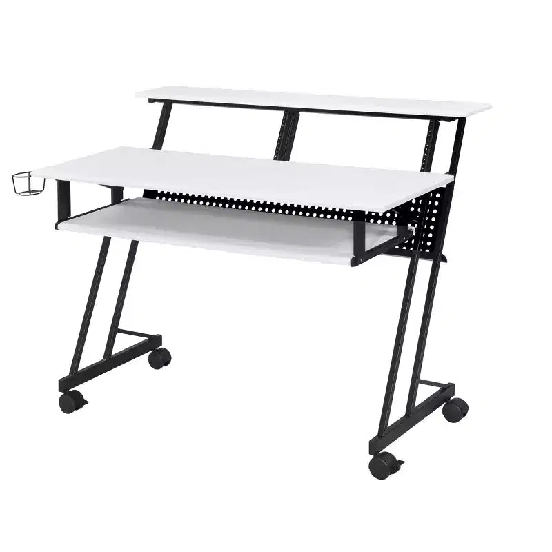 Okak 47IN Bureau d'ordinateur avec roulettes, bureau debout avec porte-gobelet et étagères de rangement, bureau pour salon, salle de classe, bureau