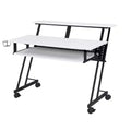 Okak 47IN Bureau d'ordinateur avec roulettes, bureau debout avec porte-gobelet et étagères de rangement, bureau pour salon, salle de classe, bureau
