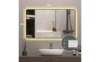 Miroir de salle de bain mural Okak avec coins arrondis, miroir de courtoisie anti-buée avec affichage de la température, miroir mural pour salle de bain