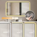Miroir de salle de bain mural Okak avec coins arrondis, miroir de courtoisie anti-buée avec affichage de la température, miroir mural pour salle de bain