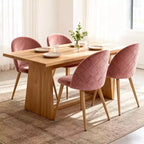 Homy Casa Velvet Upholstered Dining Chairs with Oak-Finish Metal Legs, Modern Accent Side Chairs for Dining Room & Kitchen, Set of 4, Rose