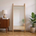 HomeRoots 71 Miroir pleine longueur encadré en bois massif naturel avec échelle inclinable