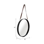 Miroir mural rond avec sangle de suspension - Cadre en métal, sangle en similicuir, décoration intérieure moderne pour chambre, salon, bureau - 3 couleurs : noir