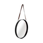 Miroir mural rond avec sangle de suspension - Cadre en métal, sangle en similicuir, décoration intérieure moderne pour chambre, salon, bureau - 3 couleurs : noir