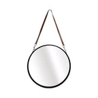 Miroir mural rond avec sangle de suspension - Cadre en métal, sangle en similicuir, décoration intérieure moderne pour chambre, salon, bureau - 3 couleurs : noir