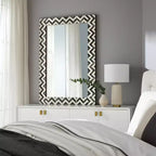 Wall Mirror Resin Wood Glass Modern Chevron Frame 24x1x36 Inch Gray White Decorative Accent for Home Office Bedroom Living Room