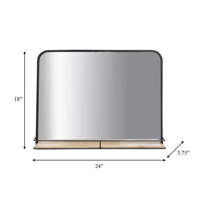 Miroir en métal et verre avec étagère en bois de manguier - Miroir mural rectangulaire moderne pour salle de bain, chambre, salon ou bureau