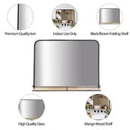 Miroir en métal et verre avec étagère en bois de manguier - Miroir mural rectangulaire moderne pour salle de bain, chambre, salon ou bureau