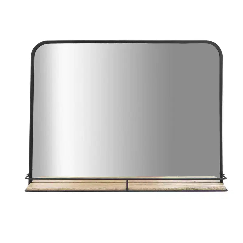 Miroir en métal et verre avec étagère en bois de manguier - Miroir mural rectangulaire moderne pour salle de bain, chambre, salon ou bureau