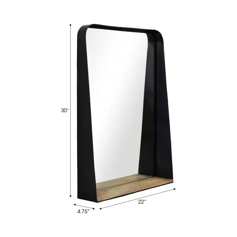 Miroir en métal et verre avec étagère en bois de manguier - Miroir mural rectangulaire moderne pour salle de bain, chambre, salon ou bureau