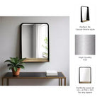 Miroir en métal et verre avec étagère en bois de manguier - Miroir mural rectangulaire moderne pour salle de bain, chambre, salon ou bureau