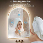 Miroir de salle de bain arqué GustoWave Gold, miroir de courtoisie avec lumières LED, surface anti-buée, 3 températures de couleur