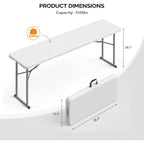 VINGLI Table Pliante Étroite 183 cm, Plateau Pliant en Deux, Matériau HDPE de Qualité Supérieure et Cadre Métallique Robuste, Blanc