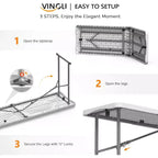 VINGLI Table Pliante Étroite 183 cm, Plateau Pliant en Deux, Matériau HDPE de Qualité Supérieure et Cadre Métallique Robuste, Blanc