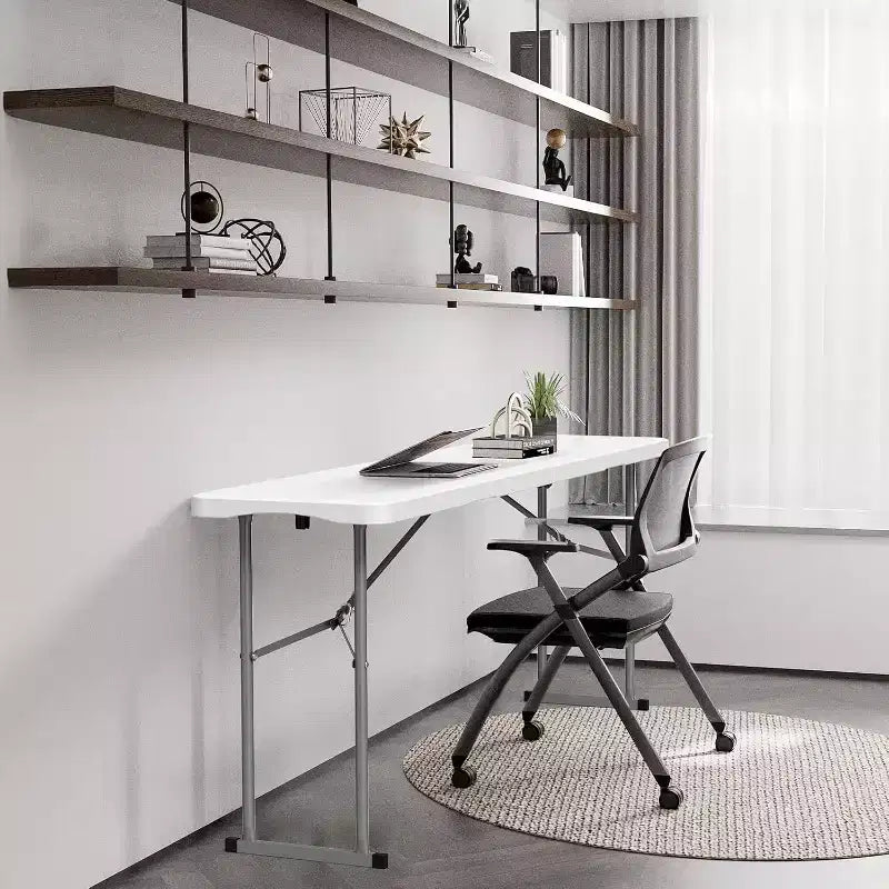 VINGLI Table Pliante Étroite 183 cm, Plateau Pliant en Deux, Matériau HDPE de Qualité Supérieure et Cadre Métallique Robuste, Blanc