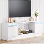 Meuble TV moderne avec rangement jusqu'à 75", noir, pour salon (foyer non inclus)