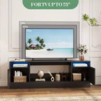 Meuble TV moderne avec rangement jusqu'à 75", noir, pour salon (foyer non inclus)