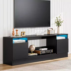 Meuble TV moderne avec rangement jusqu'à 75", noir, pour salon (foyer non inclus)
