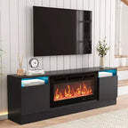 Meuble TV moderne avec rangement jusqu'à 75", noir, pour salon (foyer non inclus)
