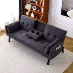 MAYEERTY Canapé-Lit Multifonctionnel en Coton de 70 Pouces avec Porte-Gobelet et Rangement Latéral pour Salon Chambre Noir