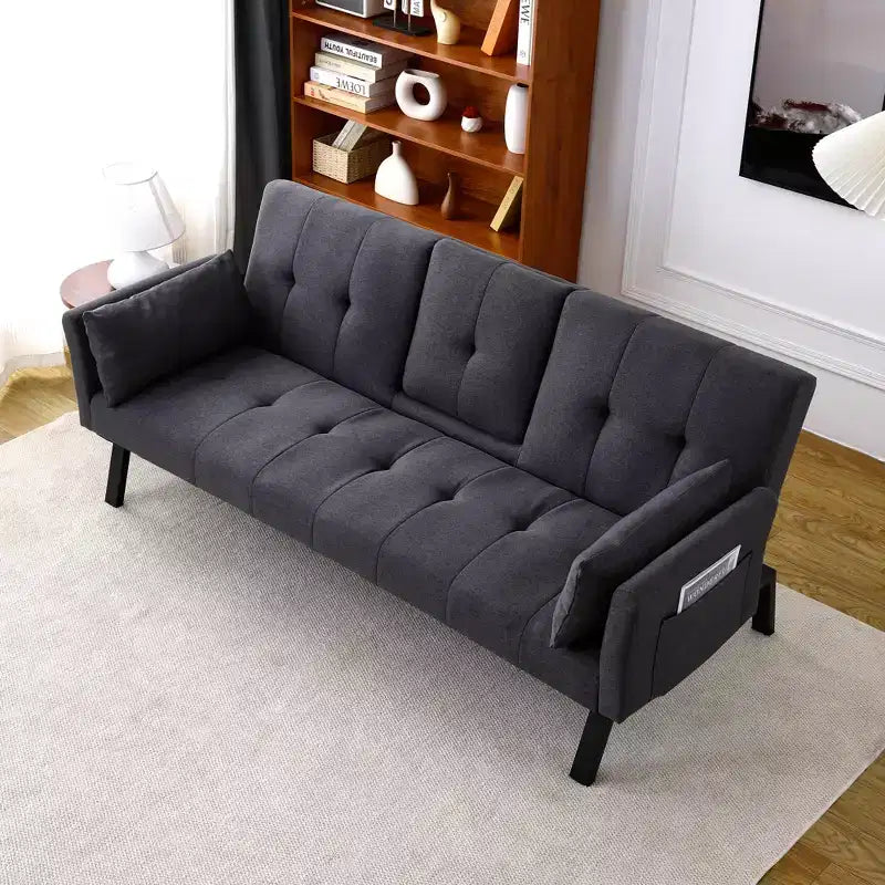 MAYEERTY Canapé-Lit Multifonctionnel en Coton de 70 Pouces avec Porte-Gobelet et Rangement Latéral pour Salon Chambre Noir