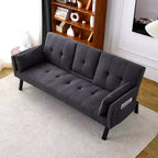 MAYEERTY Canapé-Lit Multifonctionnel en Coton de 70 Pouces avec Porte-Gobelet et Rangement Latéral pour Salon Chambre Noir