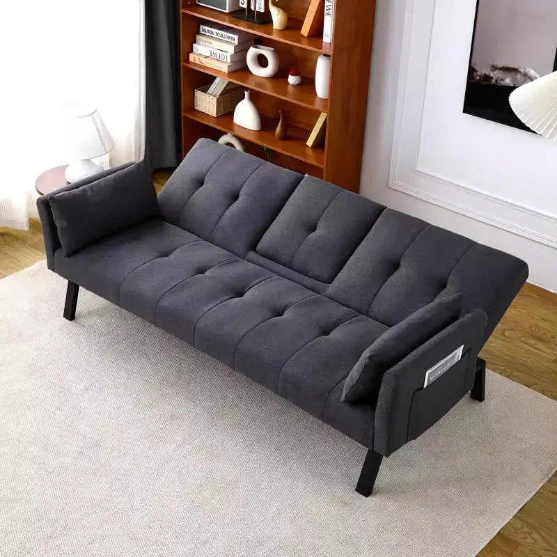 MAYEERTY Canapé-Lit Multifonctionnel en Coton de 70 Pouces avec Porte-Gobelet et Rangement Latéral pour Salon Chambre Noir