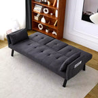 MAYEERTY Canapé-Lit Multifonctionnel en Coton de 70 Pouces avec Porte-Gobelet et Rangement Latéral pour Salon Chambre Noir
