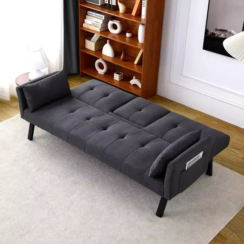MAYEERTY Canapé-Lit Multifonctionnel en Coton de 70 Pouces avec Porte-Gobelet et Rangement Latéral pour Salon Chambre Noir