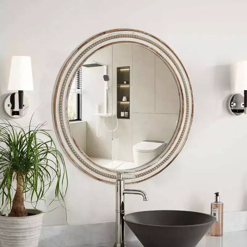 Miroir mural rond décoratif en bois GDFStudio Cruz Farmhouse avec perles