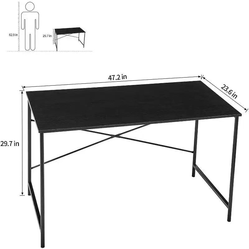 FurnitureR Bureau d'ordinateur de 120 cm, Simple, avec pieds métalliques robustes, Table d'écriture multifonction pour étudiants, travail ou étude, Noir