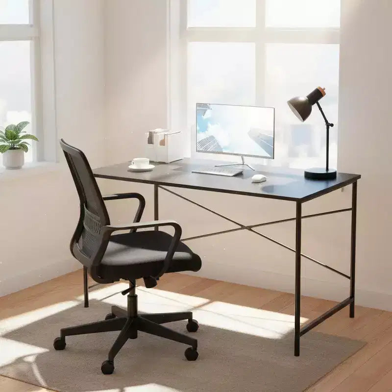 FurnitureR Bureau d'ordinateur de 120 cm, Simple, avec pieds métalliques robustes, Table d'écriture multifonction pour étudiants, travail ou étude, Noir