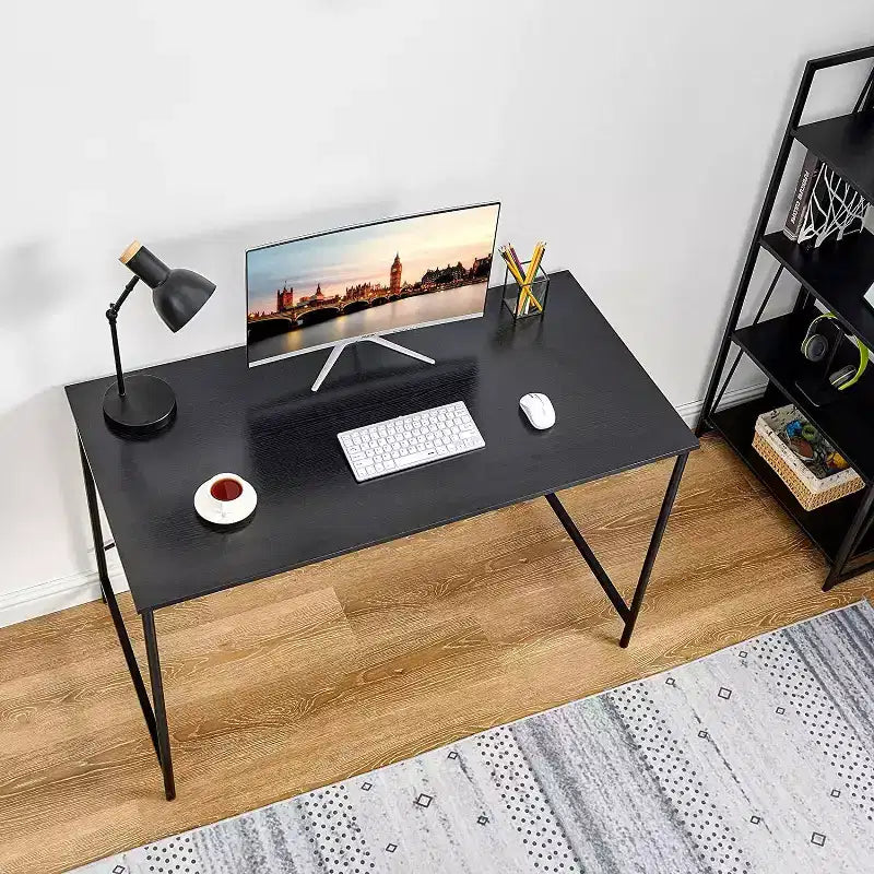 FurnitureR Bureau d'ordinateur de 120 cm, Simple, avec pieds métalliques robustes, Table d'écriture multifonction pour étudiants, travail ou étude, Noir