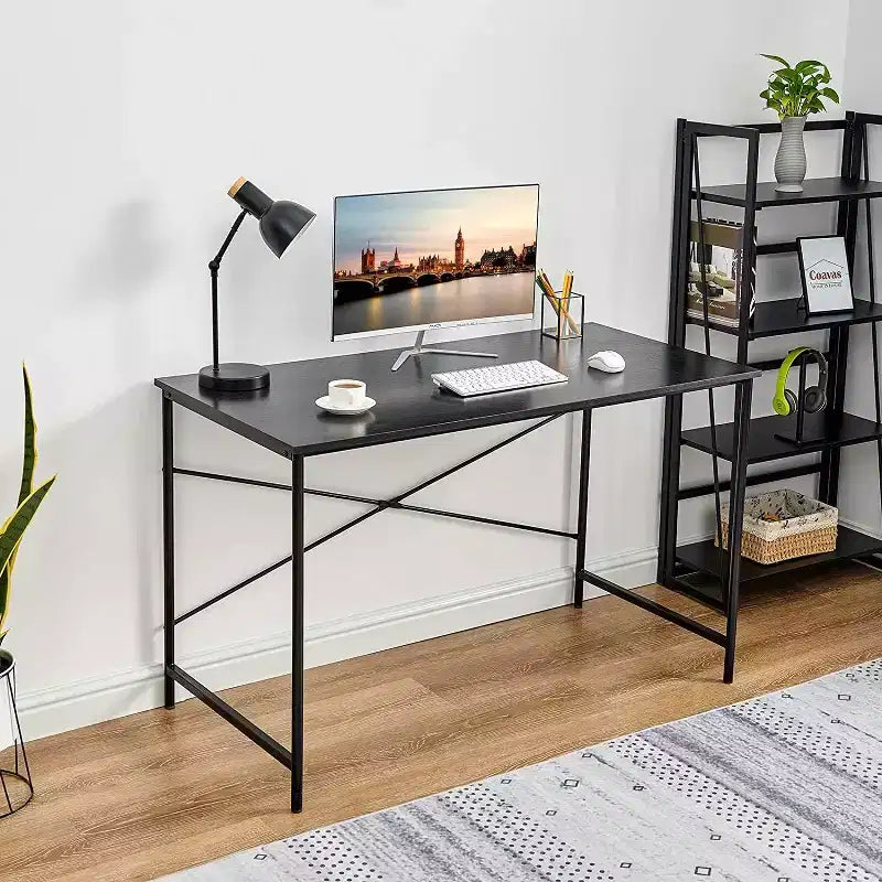 FurnitureR Bureau d'ordinateur de 120 cm, Simple, avec pieds métalliques robustes, Table d'écriture multifonction pour étudiants, travail ou étude, Noir