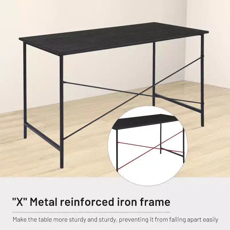 FurnitureR Bureau d'ordinateur de 120 cm, Simple, avec pieds métalliques robustes, Table d'écriture multifonction pour étudiants, travail ou étude, Noir