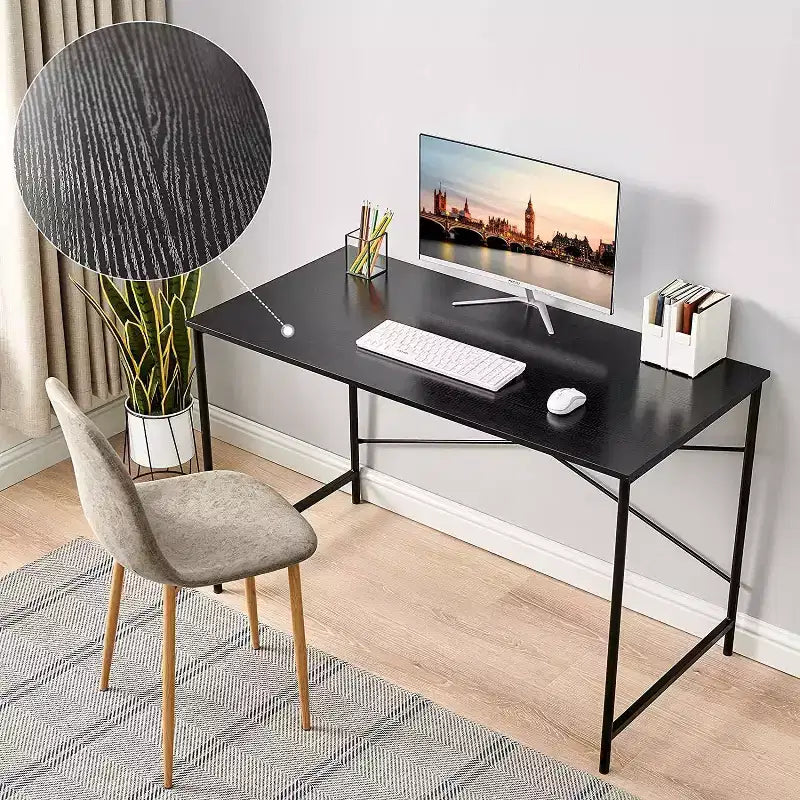 FurnitureR Bureau d'ordinateur de 120 cm, Simple, avec pieds métalliques robustes, Table d'écriture multifonction pour étudiants, travail ou étude, Noir