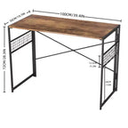 FurnitureR Bureau pliant, table d'étude et d'écriture peu encombrante de 100 cm, bureau d'ordinateur avec 8 crochets de rangement pour chambre, bureau à domicile, dortoir, marron