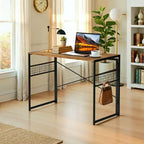 FurnitureR Bureau pliant, table d'étude et d'écriture peu encombrante de 100 cm, bureau d'ordinateur avec 8 crochets de rangement pour chambre, bureau à domicile, dortoir, marron
