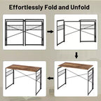 FurnitureR Bureau pliant, table d'étude et d'écriture peu encombrante de 100 cm, bureau d'ordinateur avec 8 crochets de rangement pour chambre, bureau à domicile, dortoir, marron