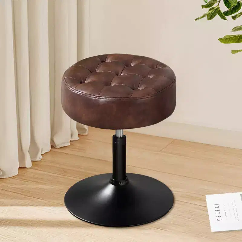 Tabouret de Maquillage Pivotant Réglable Capitonné en Faux Cuir, Grand Pouf Rond de Coiffeuse pour Chambre/Salon, Style Mid-Century, par Furniliving