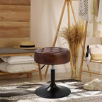 Tabouret de Maquillage Pivotant Réglable Capitonné en Faux Cuir, Grand Pouf Rond de Coiffeuse pour Chambre/Salon, Style Mid-Century, par Furniliving