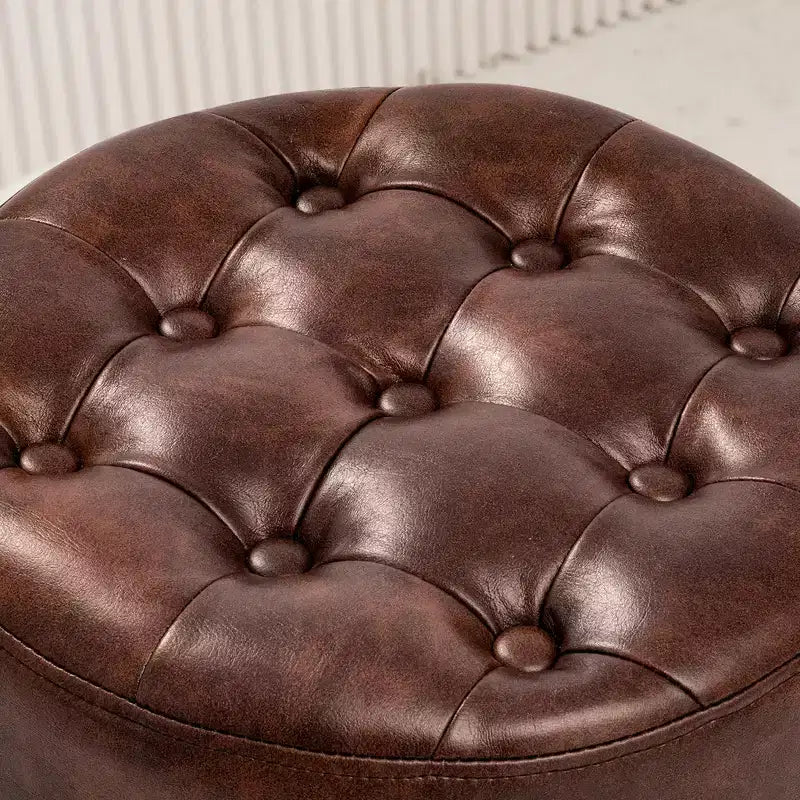 Tabouret de Maquillage Pivotant Réglable Capitonné en Faux Cuir, Grand Pouf Rond de Coiffeuse pour Chambre/Salon, Style Mid-Century, par Furniliving